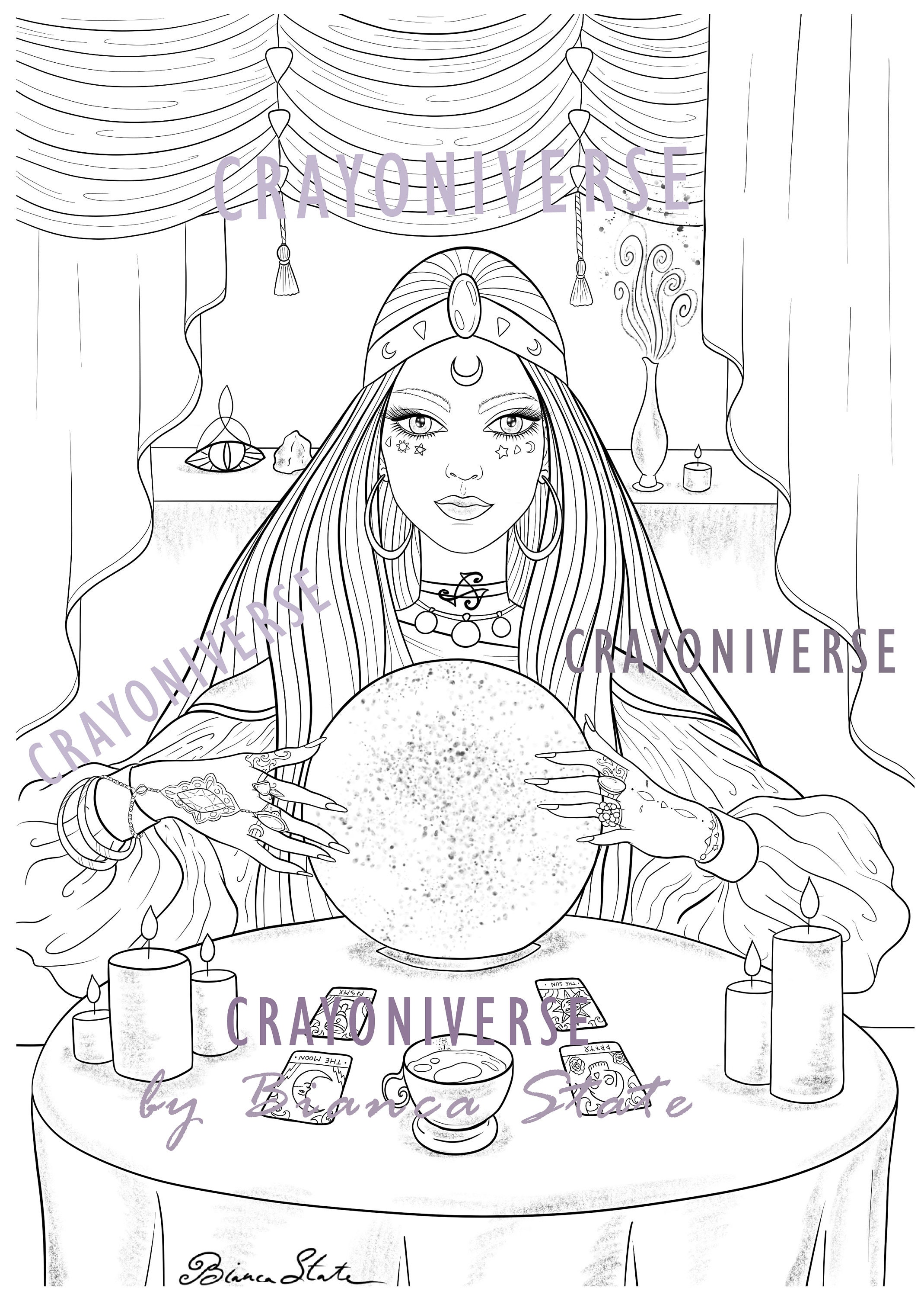 Fortune Teller Lineart Coloring Page PDF and JPG by Bianca - Etsy