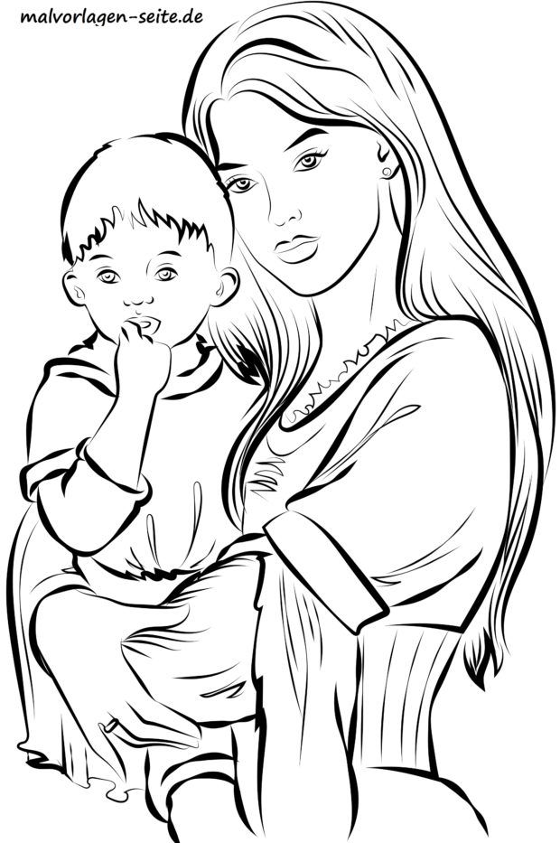 Coloring page for adult mother with child - free coloring pages