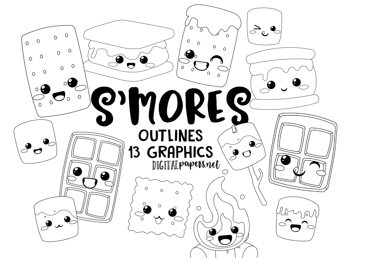 Kawaii S'mores Outlines Graphic by DigitalPapers · Creative Fabrica