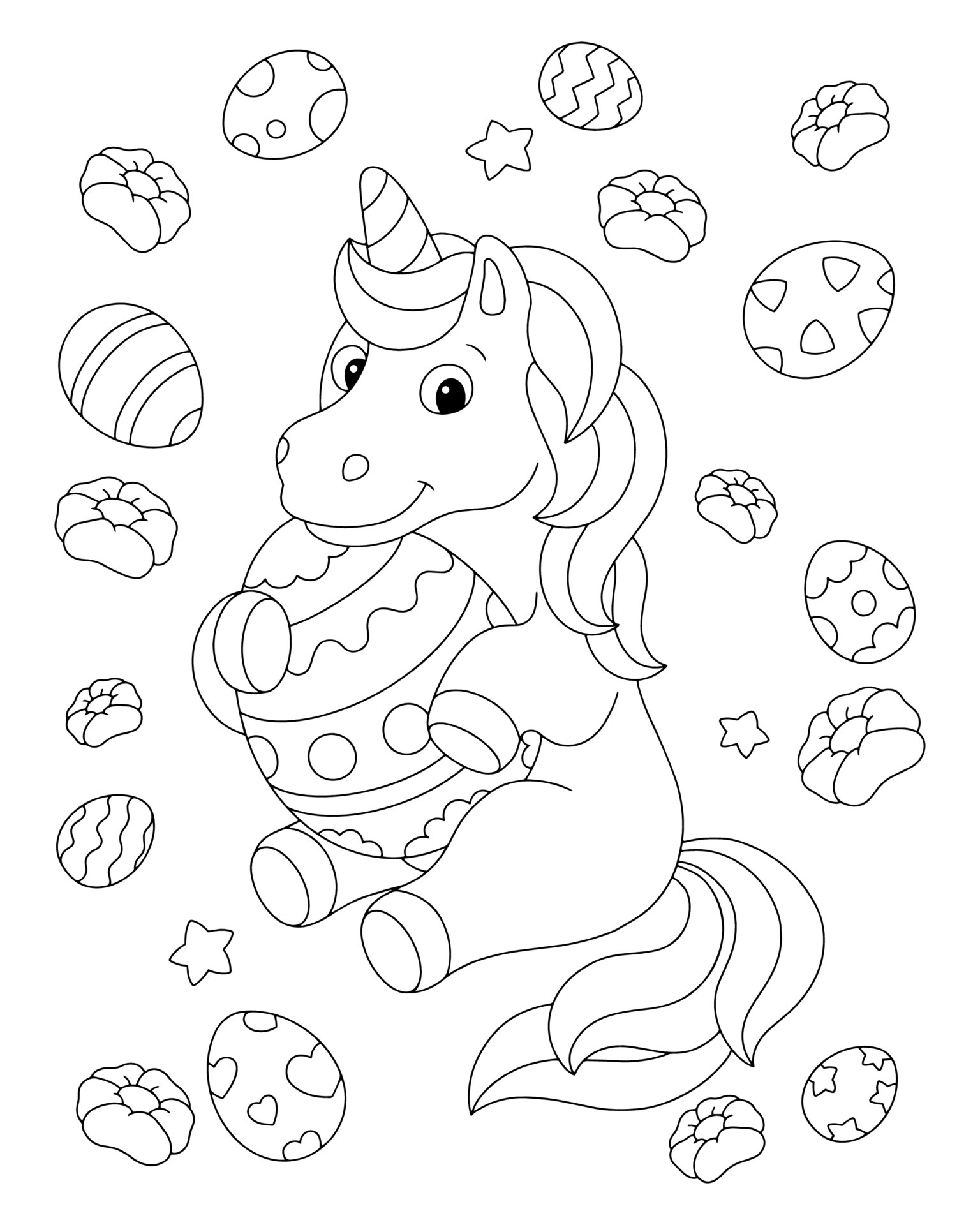 Unicorn and Easter. Coloring book page for kids. Cartoon style character.  Vector illustration isolated on white background. 6954485 Vector Art at  Vecteezy