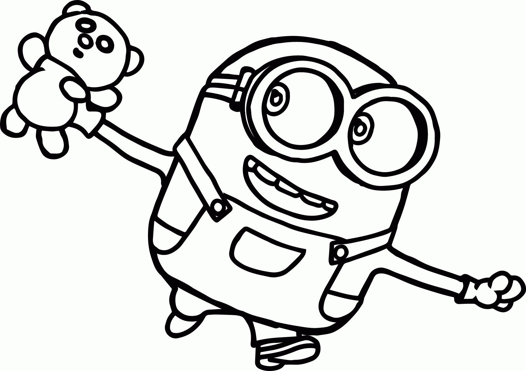 Minion Bob With Teddy Coloring Page - Free Printable Coloring Pages for Kids