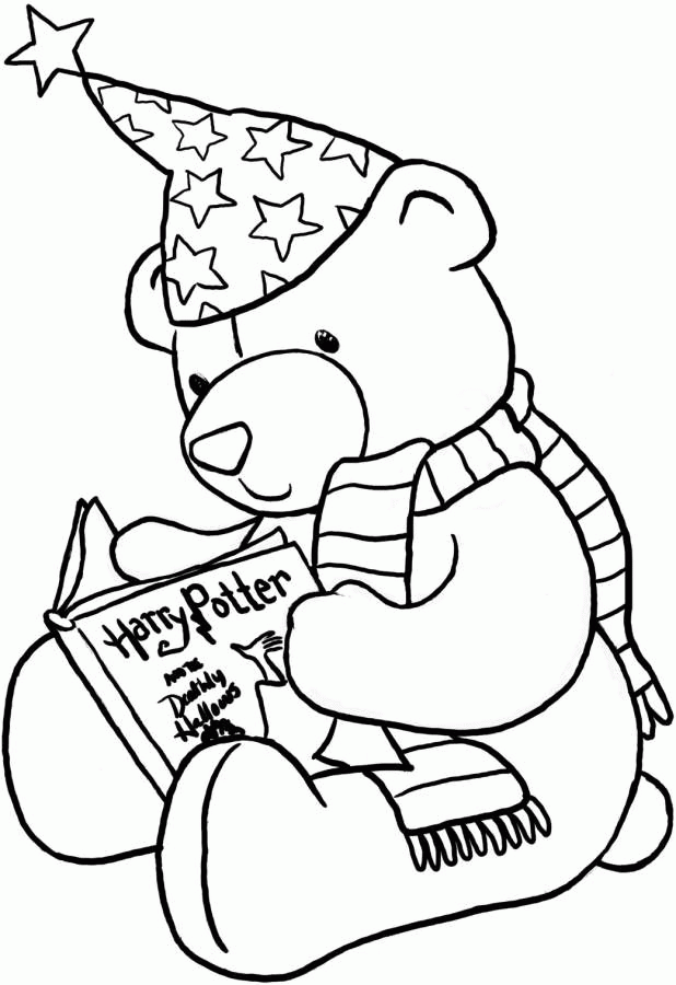 teddy bear reading Colouring Pages
