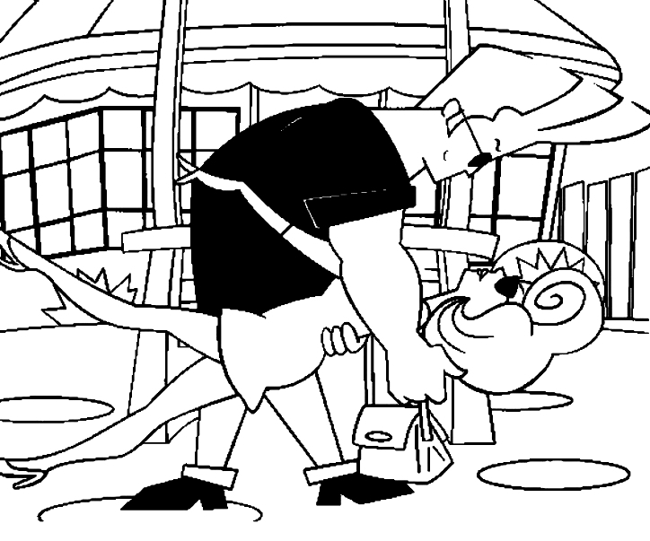 Drawing of Johnny Bravo kiss a girl coloring page