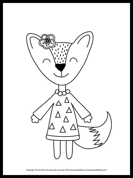 Cute Girl Fox with Flower Coloring Page - Free Printable! - The Art Kit