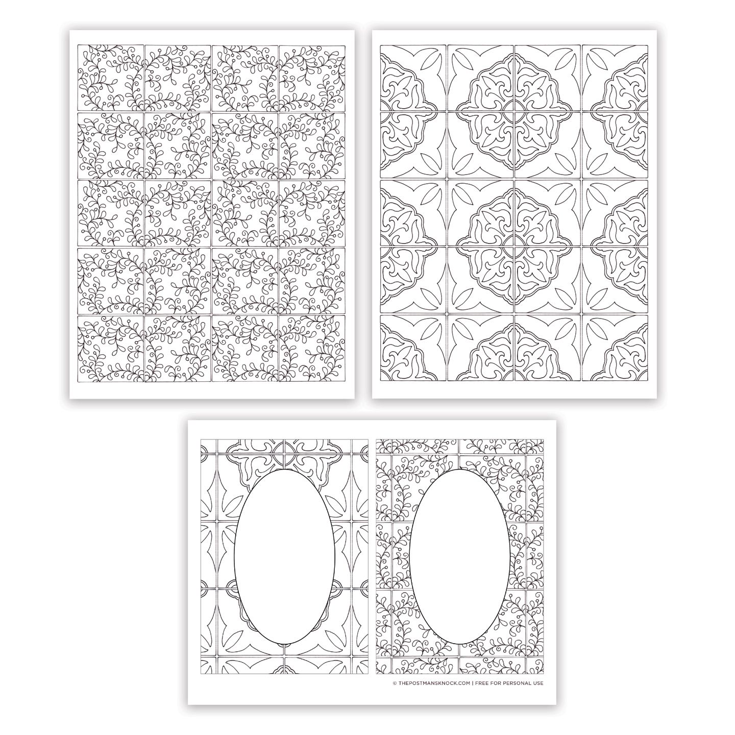 Tiles Collection Free Adult Coloring Pages | The Postman's Knock