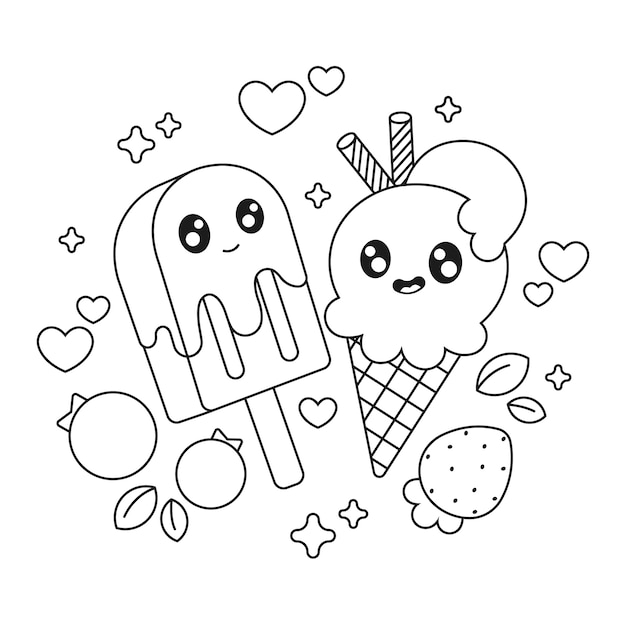 Free Vector | Hand drawn kawaii coloring book with ice cream