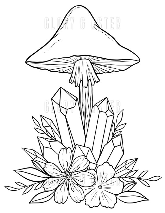 Mushroom Coloring Page Printable Adult Coloring Page - Etsy
