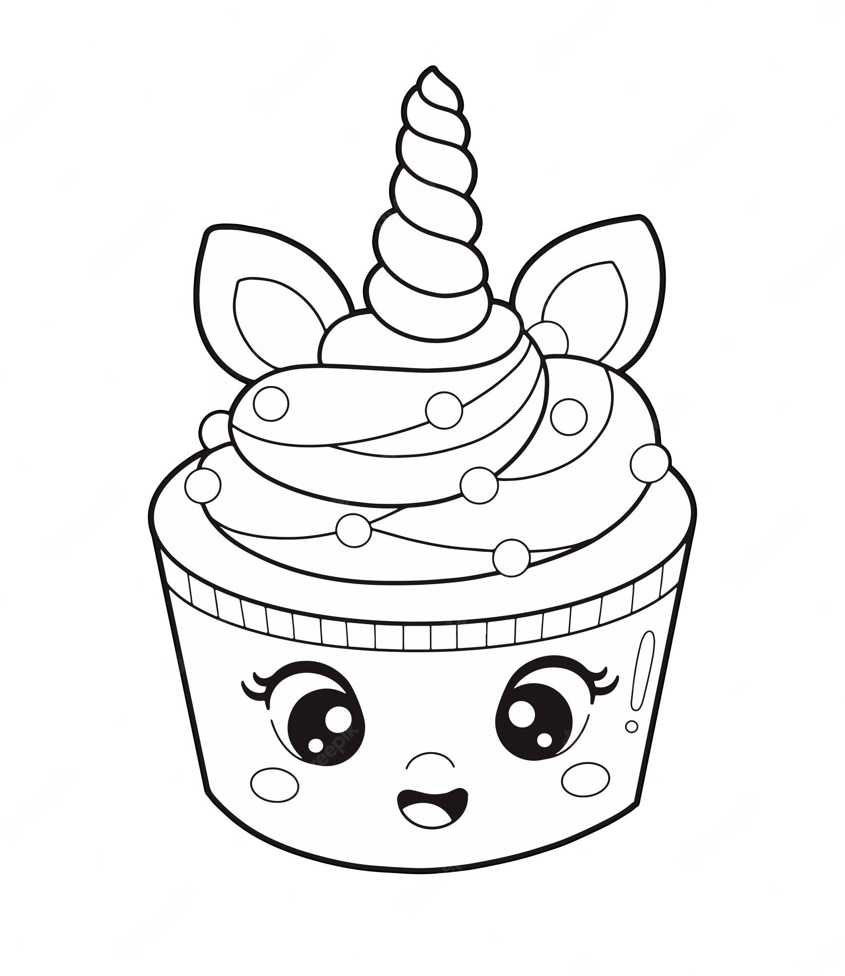 Premium Vector | Cute cartoon unicorn cupcake coloring page