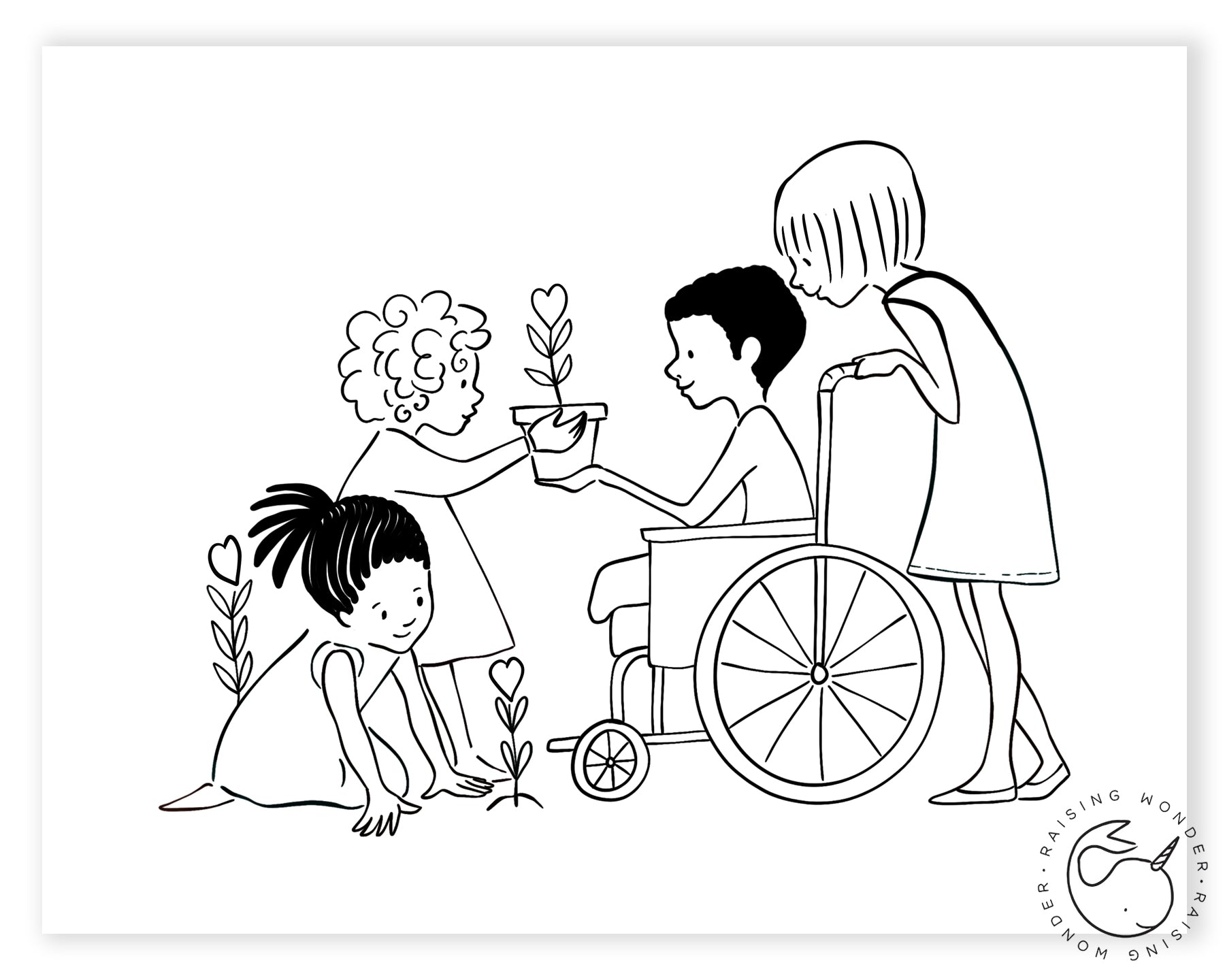 Single Coloring Page-Kids and Wheelchair – Sarah Jane Studios