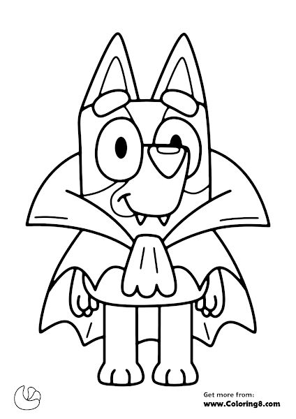 Bluey as Dracula in Halloween Coloring Pages (Download as PNG or PDF from  Colorin… | Halloween coloring pages, Free halloween coloring pages, Cartoon coloring  pages