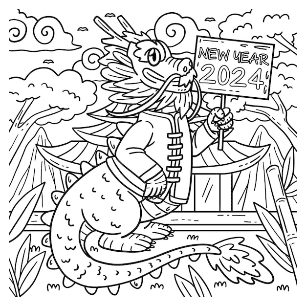 Premium Vector | A cute and funny coloring page of a dragon in a chinese  outfit in the new year 2024 provides hours of coloring fun for children  color this page is