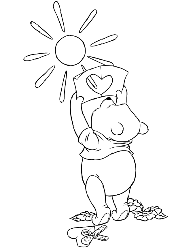 Winnie The Pooh Cuts Out Valentine Heart Coloring Page | Free 