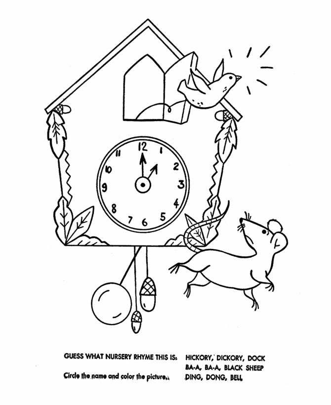 BlueBonkers: Nursery Rhymes Quiz Coloring Page Sheets - Hickory 