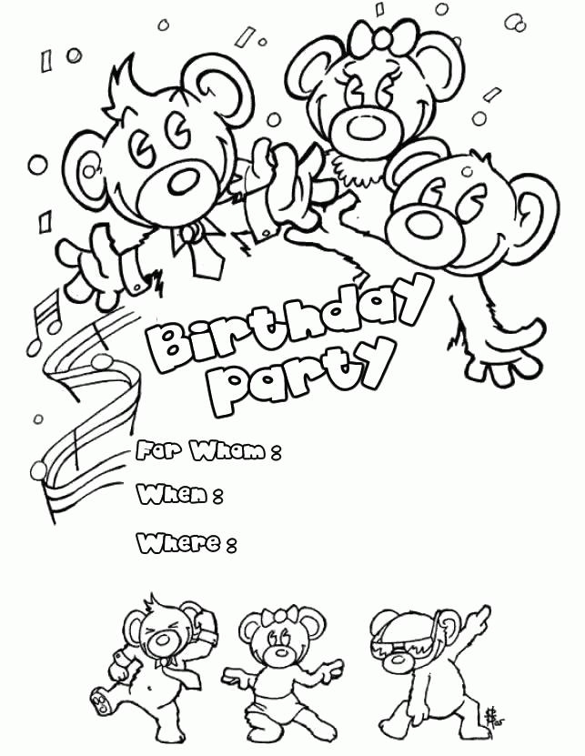 Birthday Card With Pictures Bear Coloring Pages - Birthday 