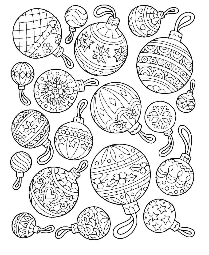 Christmas tree baubles coloring book to print and online