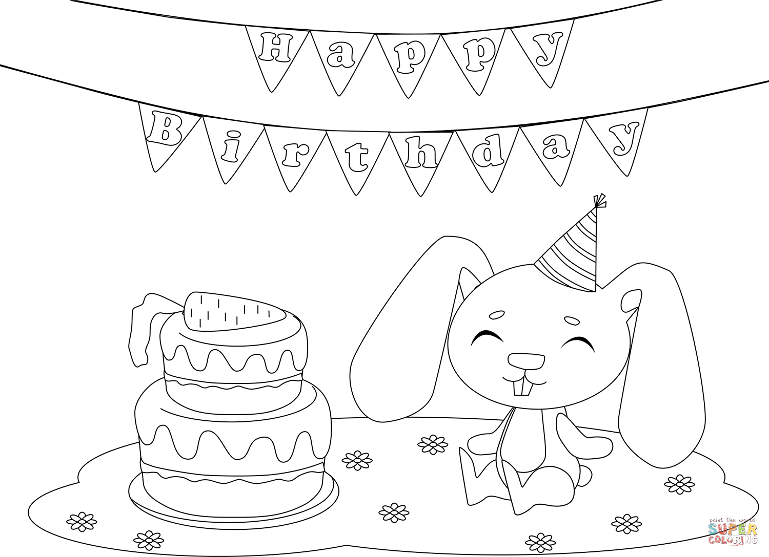 Birthday Rabbit coloring page | Free Printable Coloring Pages