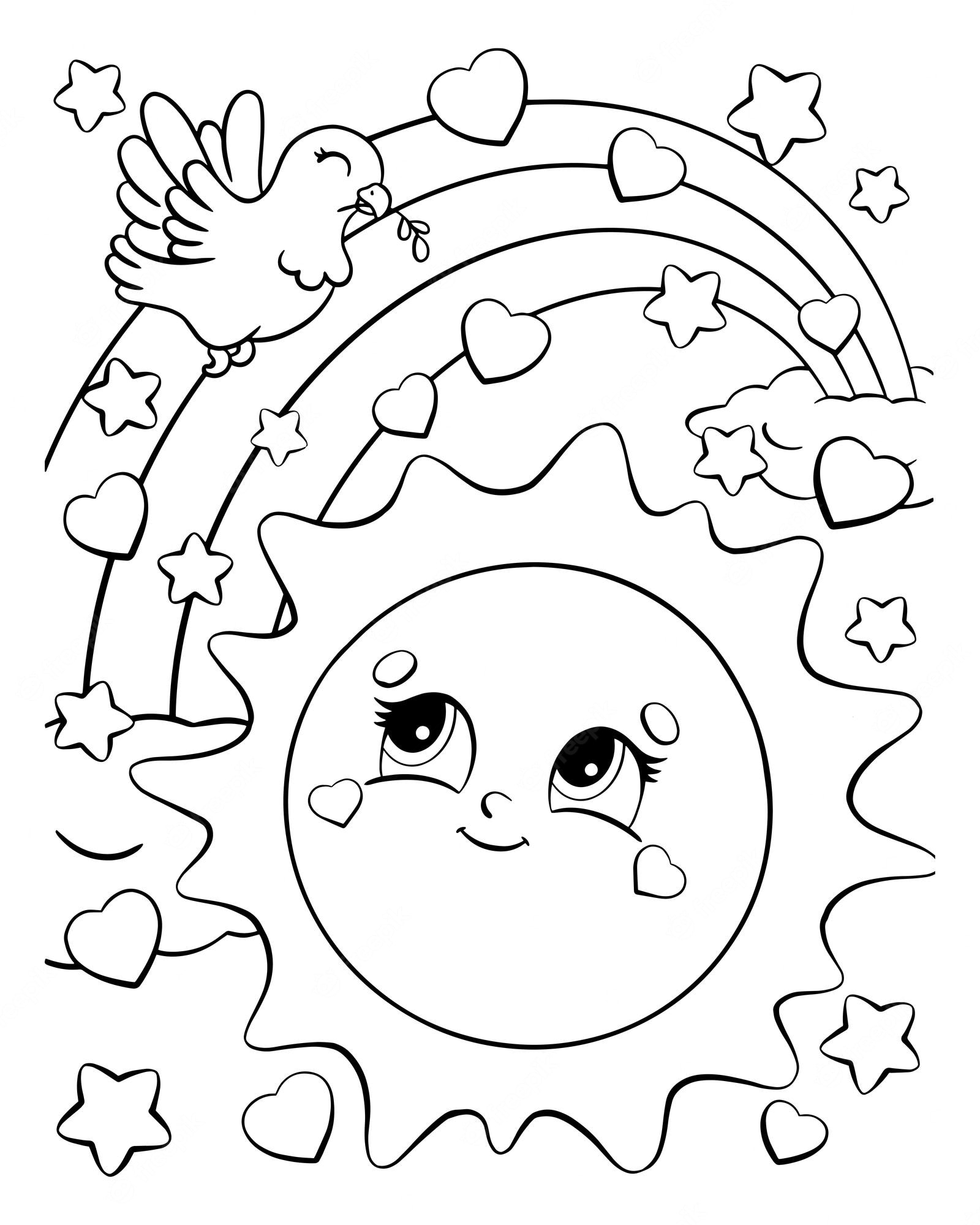 Premium Vector | Sun and dove coloring book page for kids
