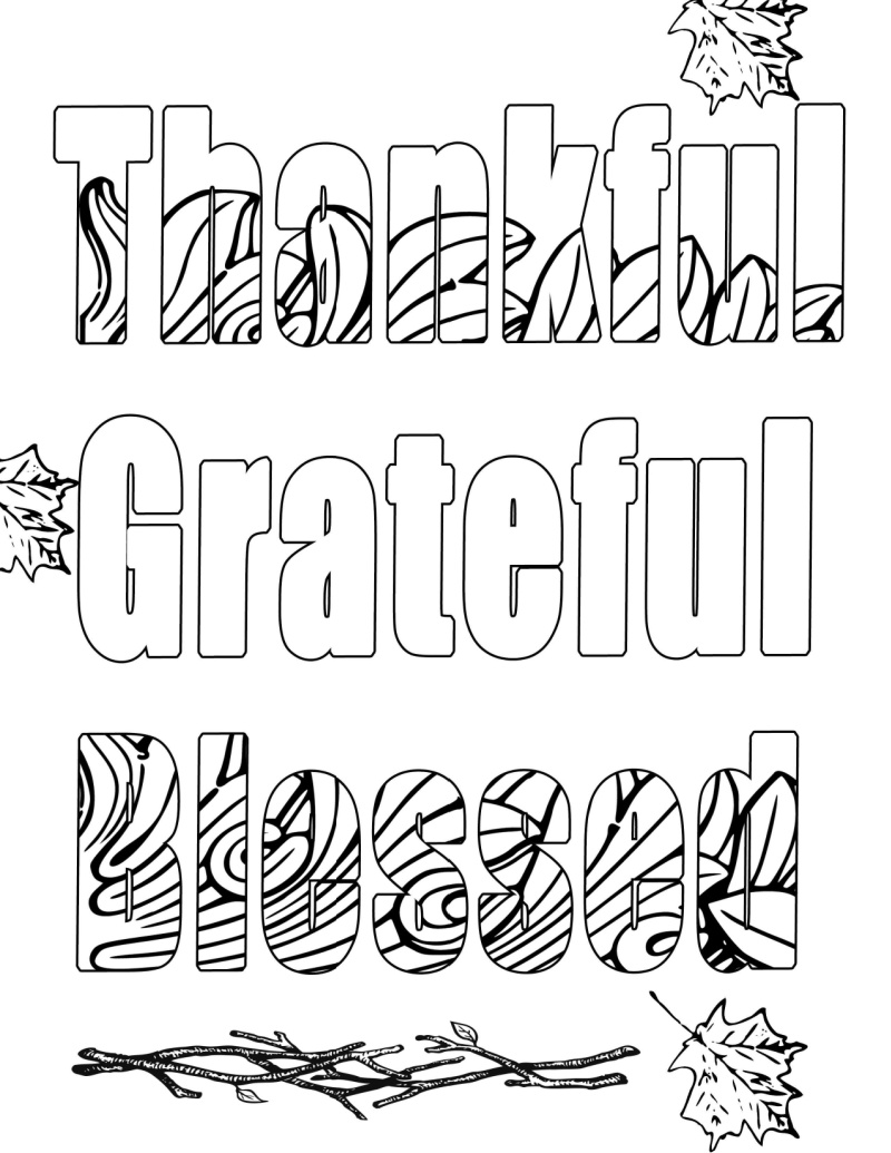 Thankful Grateful Blessed Coloring Page - Mama Likes This