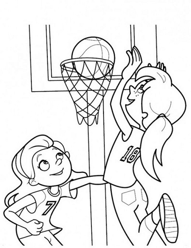 Girls Playing Basketball Coloring Page - Free Printable Coloring Pages for  Kids