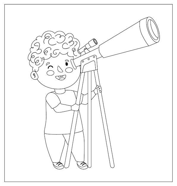 Premium Vector | Coloring page outline of a cartoon boy with telescope  space and astronomy coloring book for kids