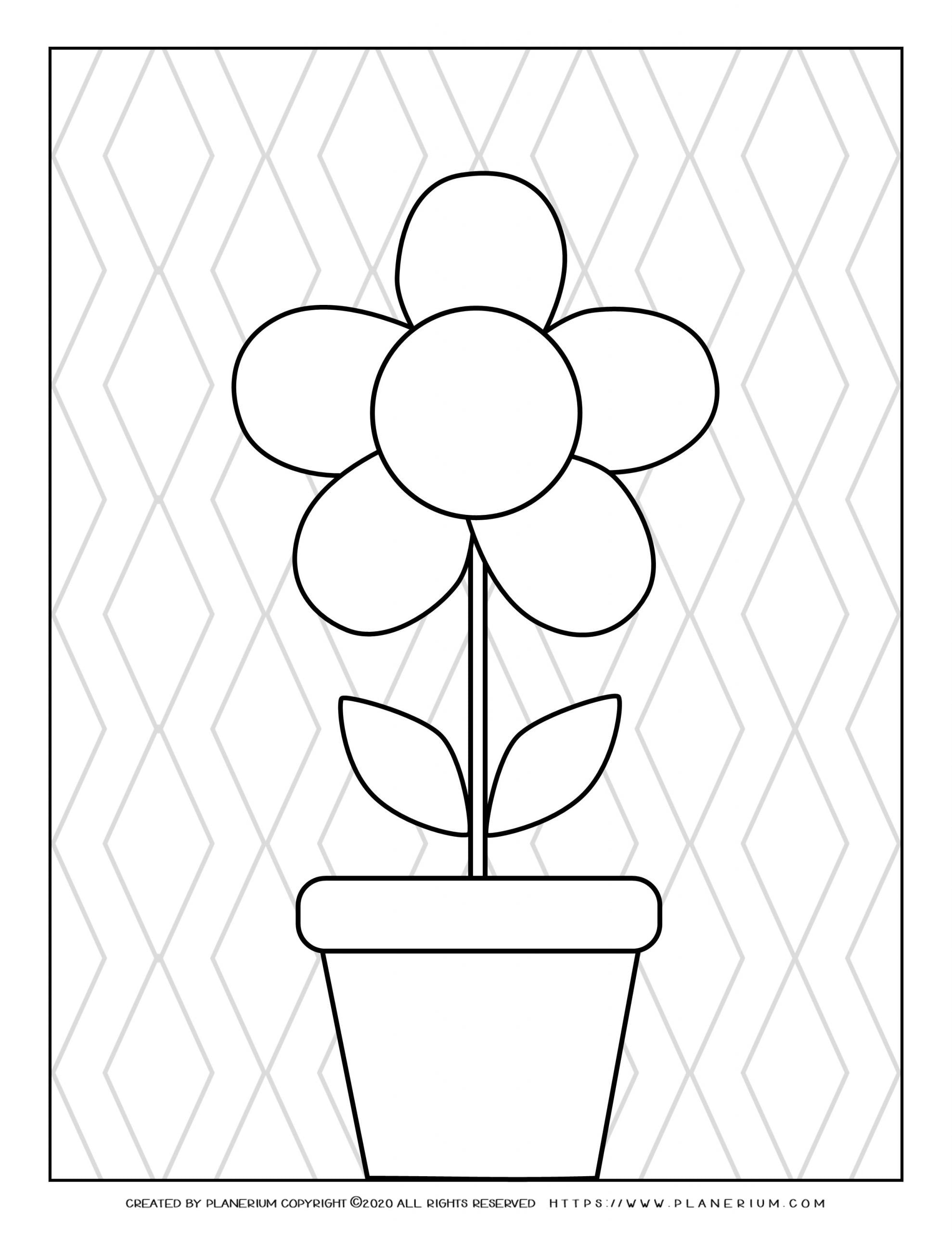 Spring - Coloring page - Flower in a Pot - Zig Zag BG | Planerium
