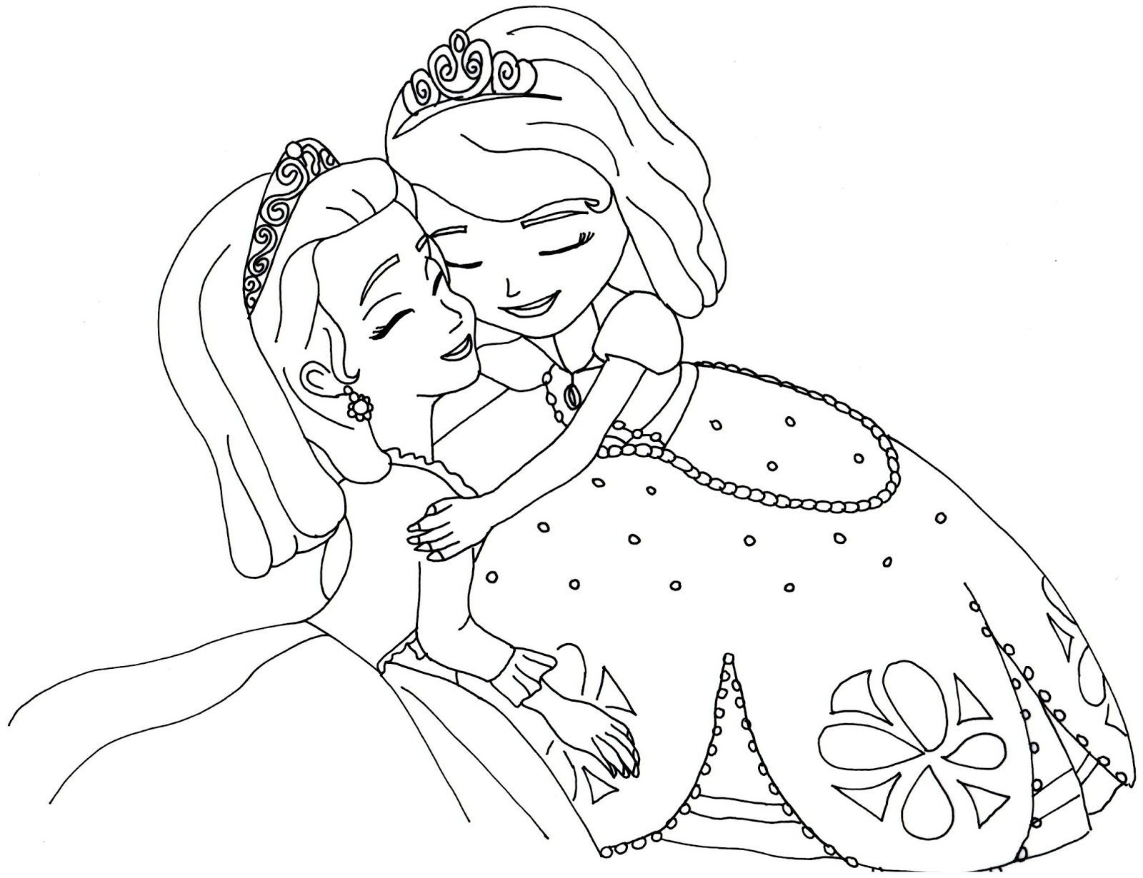 Sofia The First Coloring Pages: Sofia and Amber Hugged - Free Coloring Page