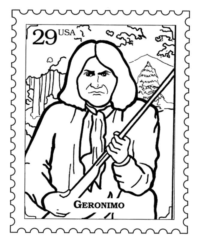 BlueBonkers: Postage Stamp Coloring Pages - Featured People - Geronimo
