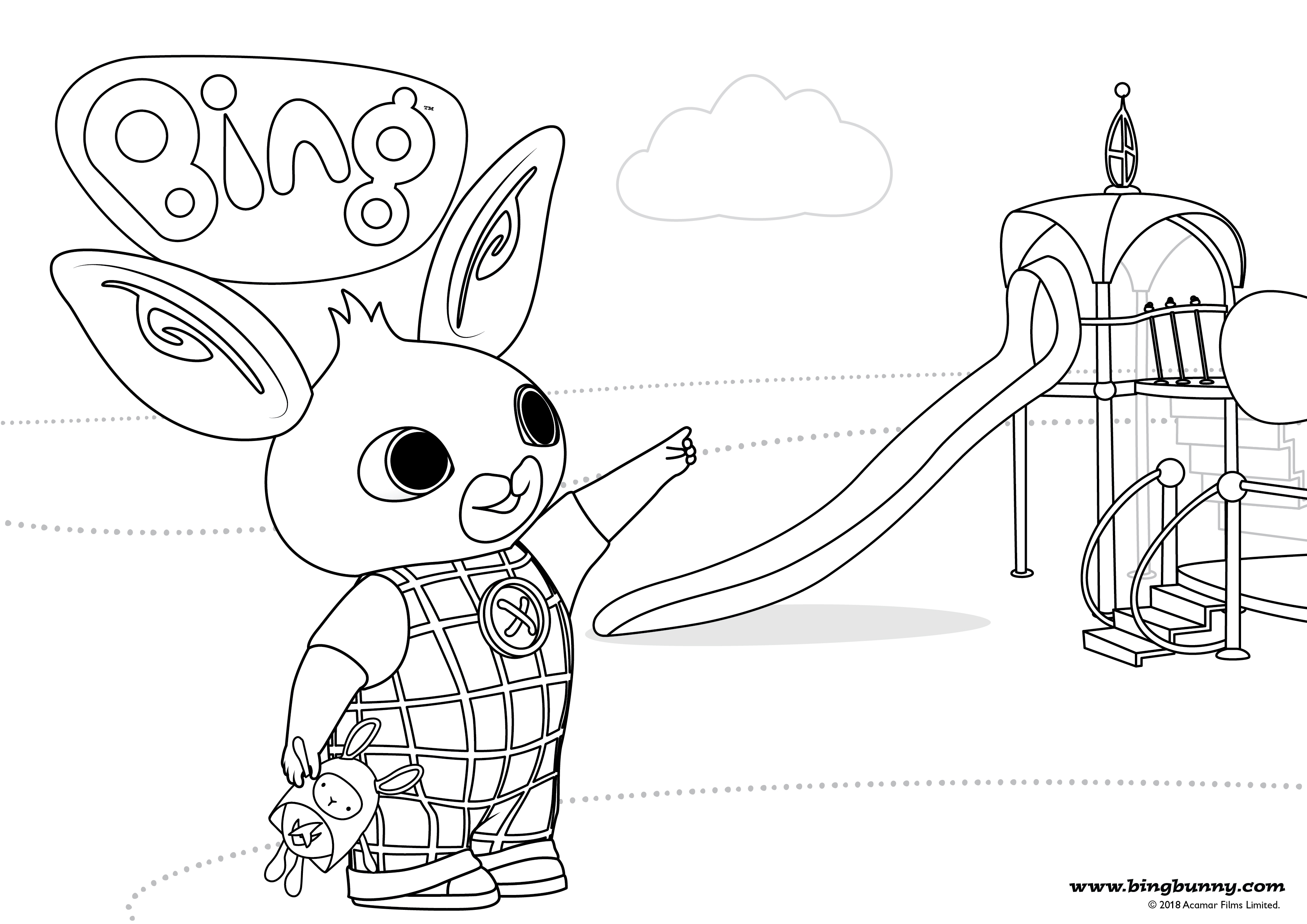 Bing on playground colouring image