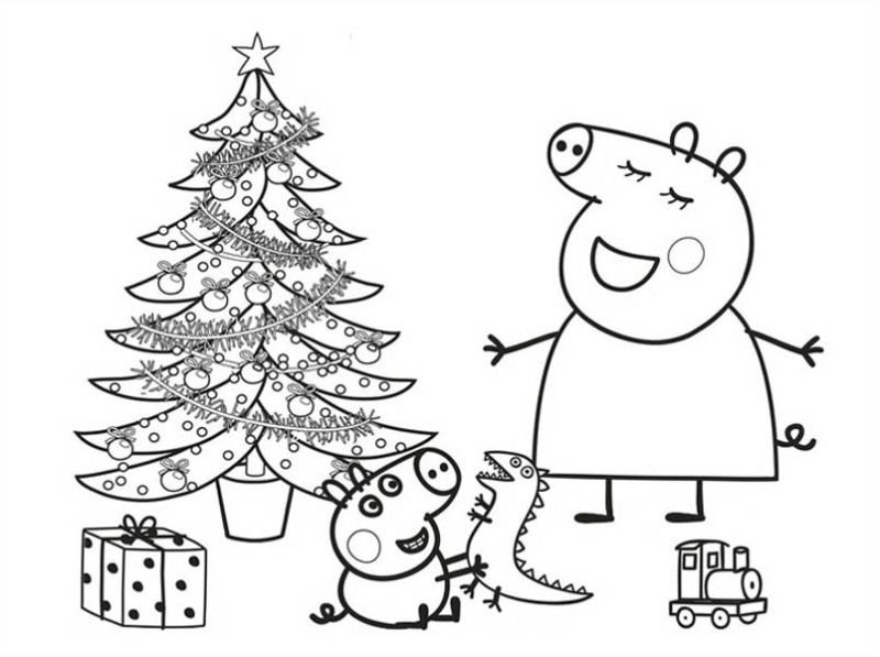 Peppa Pig, Peppa Pig and George Opened Their Christmas Present Coloring Page:  Pep… | Peppa pig coloring pages, Peppa pig christmas, Christmas present coloring  pages