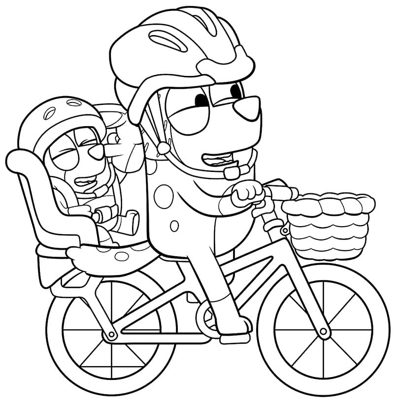 Bluey and Bingo on Bike Coloring Page - Free Printable Coloring Pages for  Kids