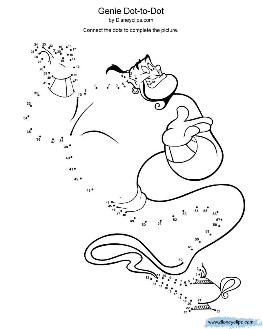 Walt Disney Coloring Pages: Dot-to-Dot Genie - Walt Disney-Figuren ...