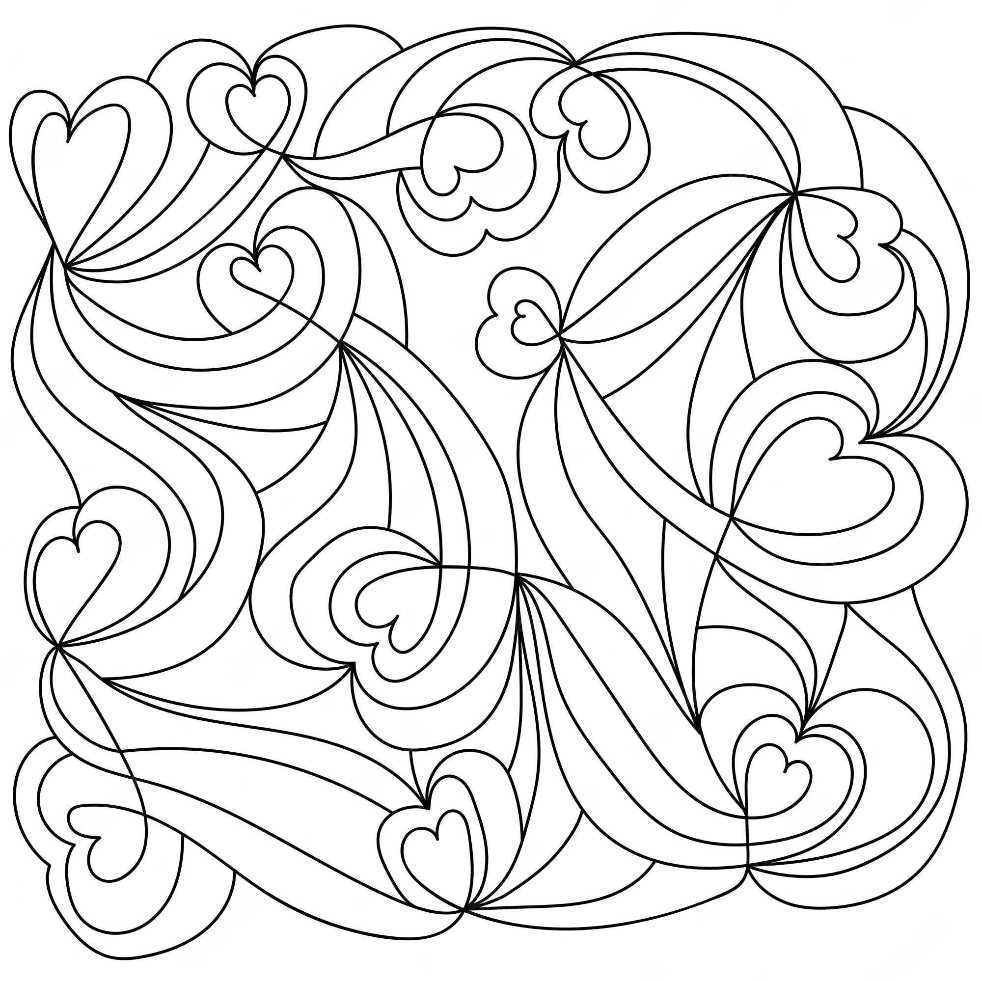 Premium Vector | Abstract coloring page with hearts and curls antistress  coloring book for adults and children