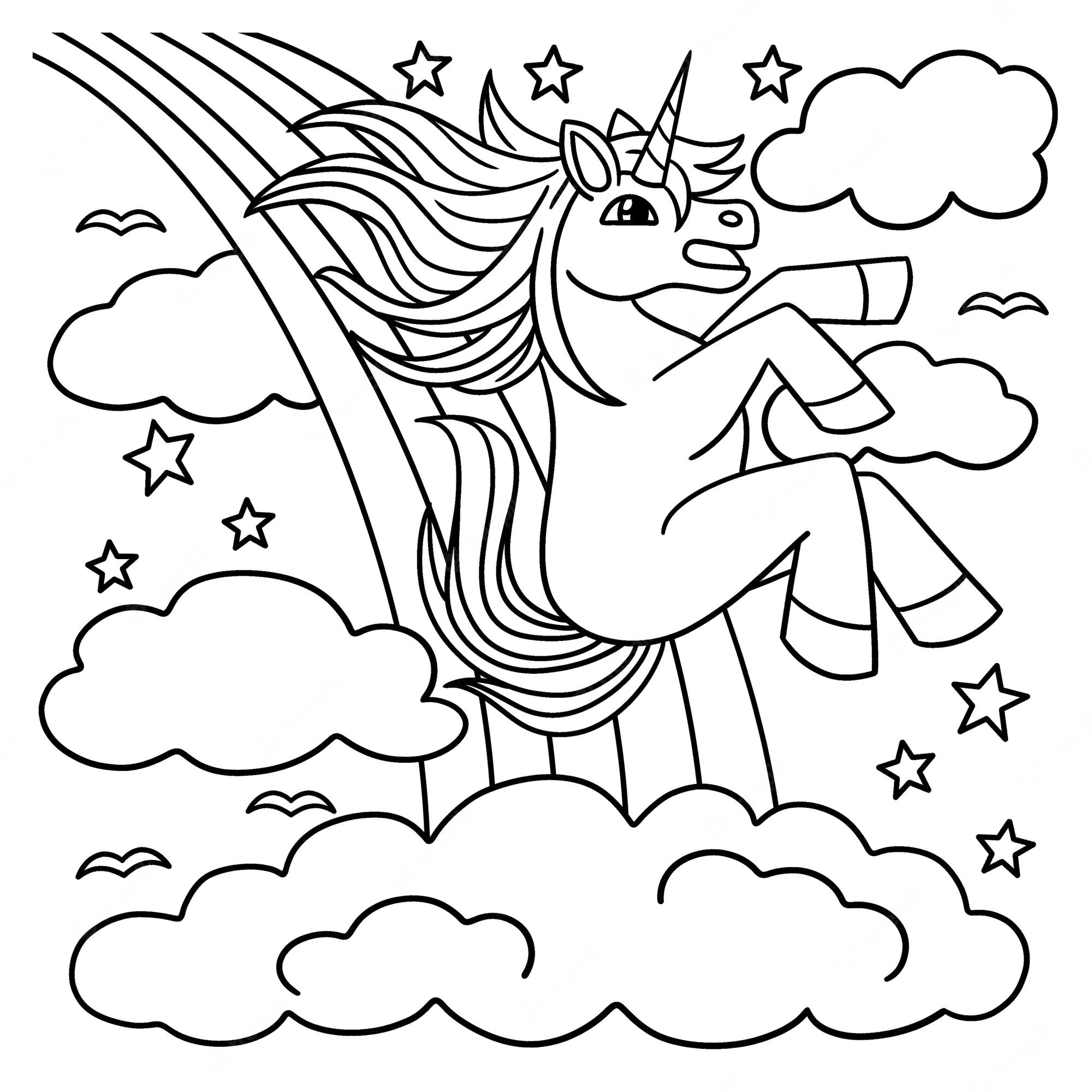 Premium Vector | Unicorn sliding over the rainbow coloring page