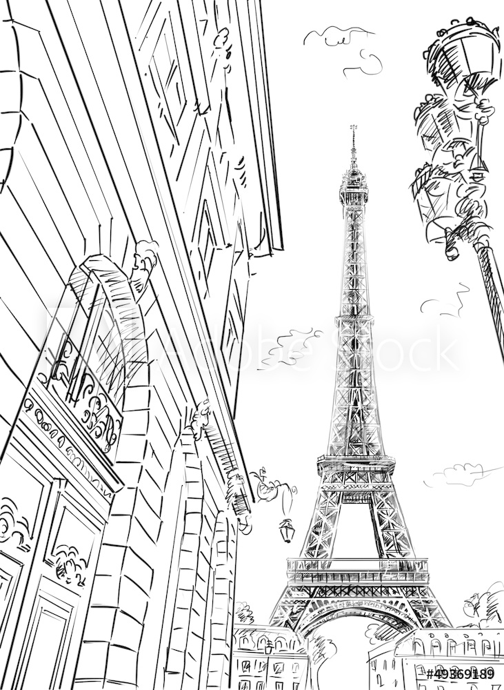 Wall Murals Street in paris -sketch illustration - Nikkel Art