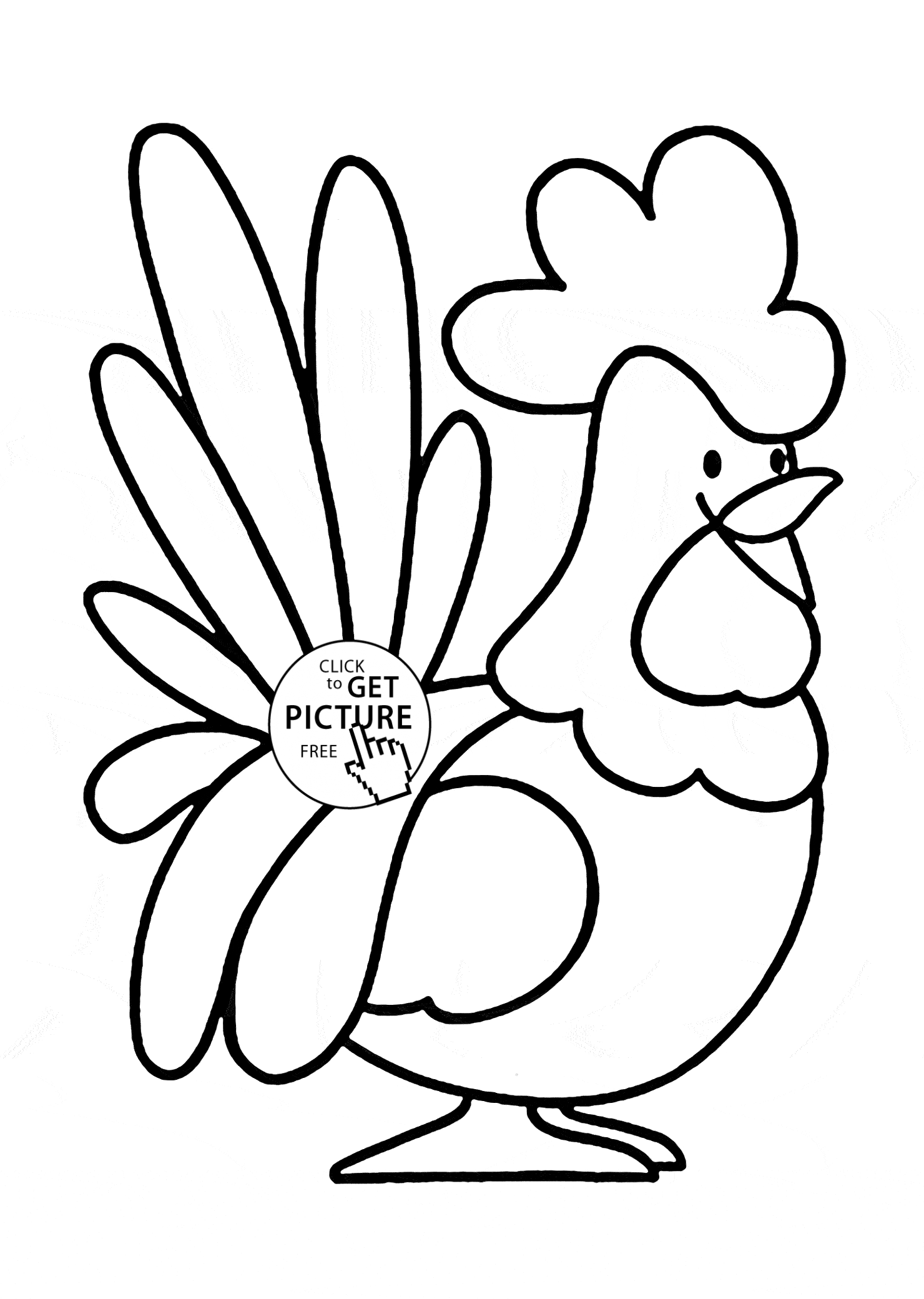 Cute Rooster coloring page for kids, animal coloring pages ...