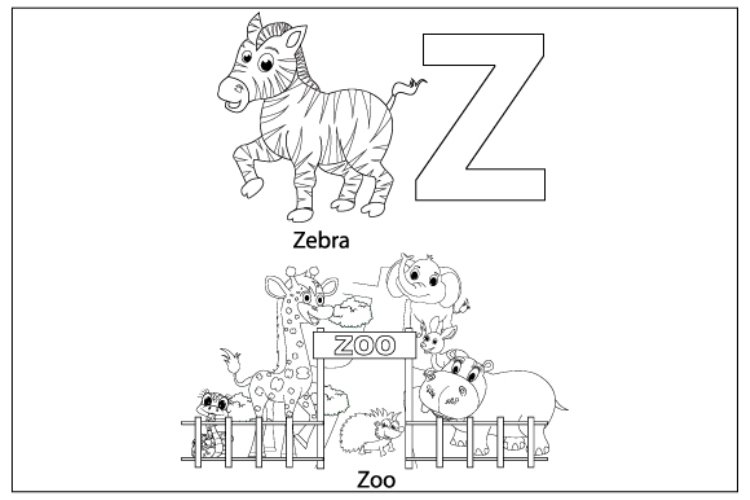 Coloring sheet from letter Z for kids