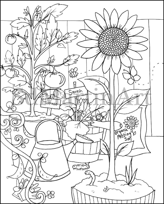Lovely Container Garden-printable Adult Coloring Book Page - Etsy