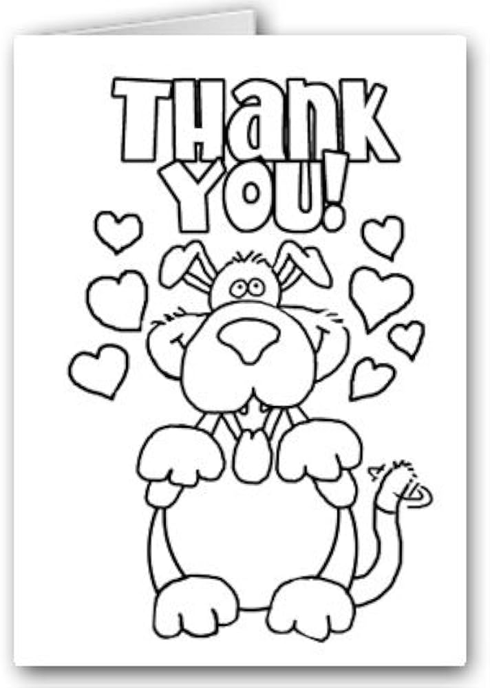 Dog & Hearts Kid's Colour-in Thank You Greeting Cards