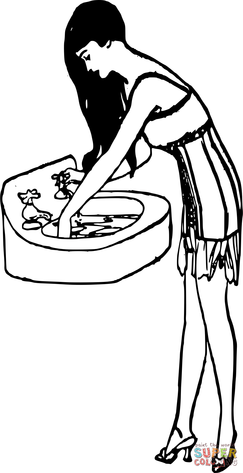 Vintage Lady and Sink coloring page | Free Printable Coloring Pages