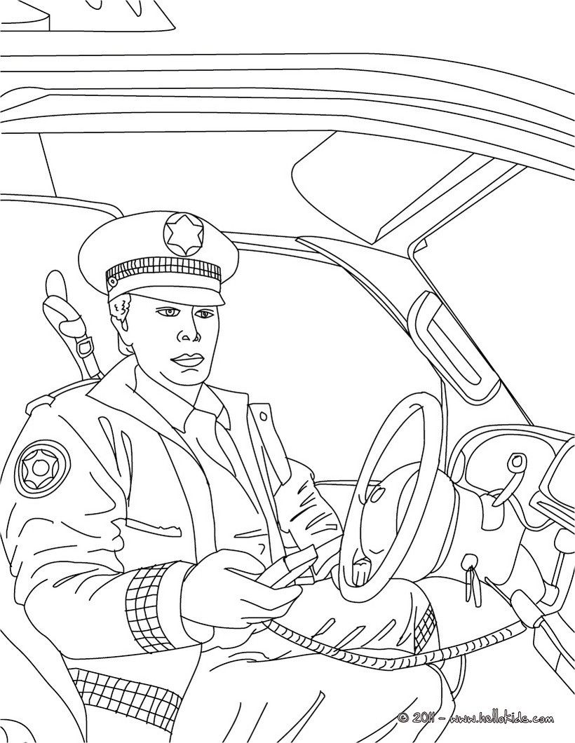 POLICEMAN coloring pages - Policeman in his police car