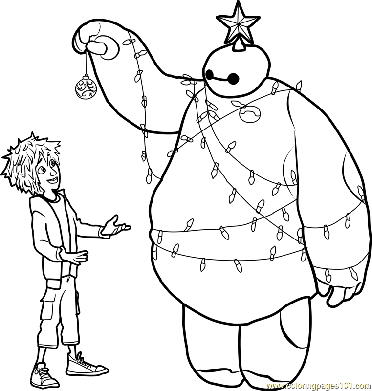 Hiro and Baymax Christmas Coloring Page - Free Big Hero 6 Coloring ...
