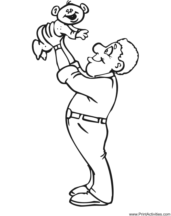 Father's Day Coloring Page: Father lifting baby in air