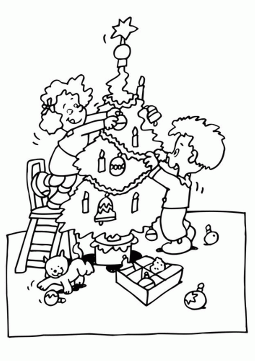Christmas Decor Coloring Pages : A Little Girl With Decorations ...