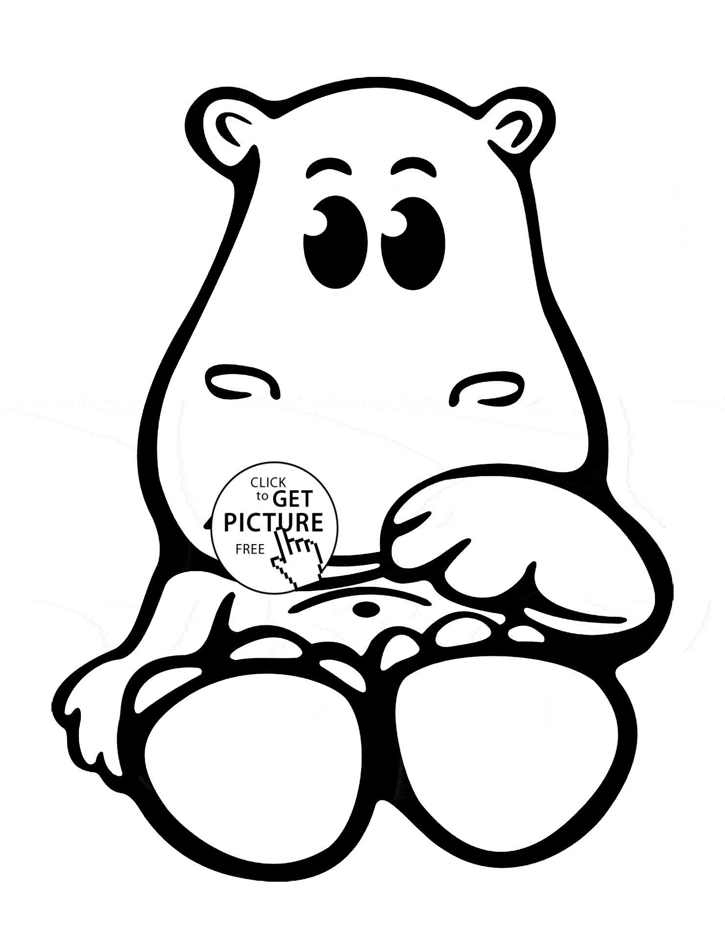 Cute Baby Hippo animal coloring page for kids, animal coloring ...