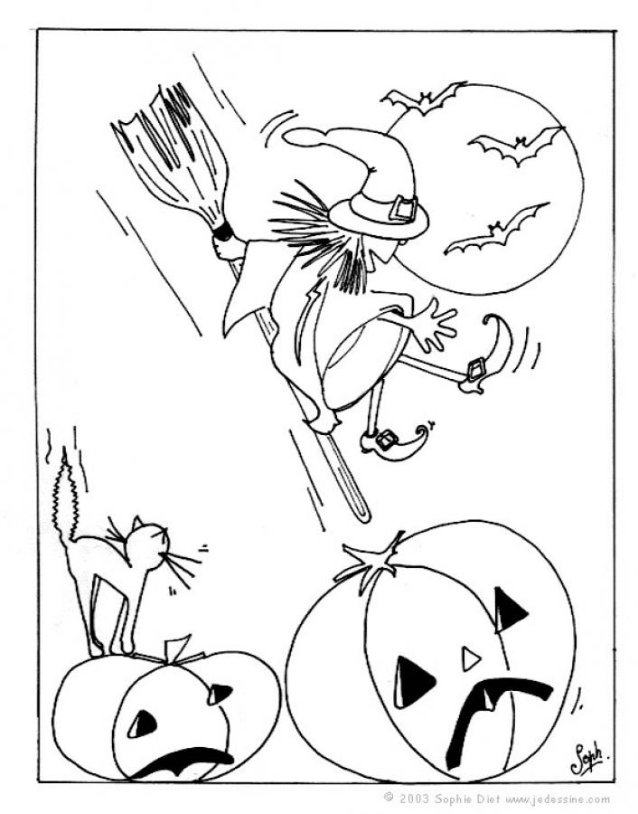 WITCH coloring pages - Witch on a broomstick