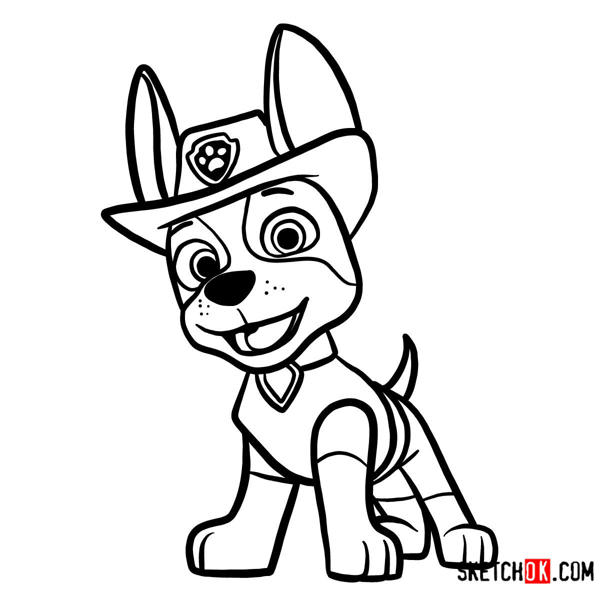 How to draw Tracker | Paw Patrol - Sketchok easy drawing guides