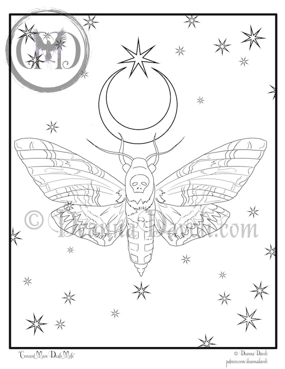 Death Moth Coloring Page / Moon Phase Printable / Digital - Etsy