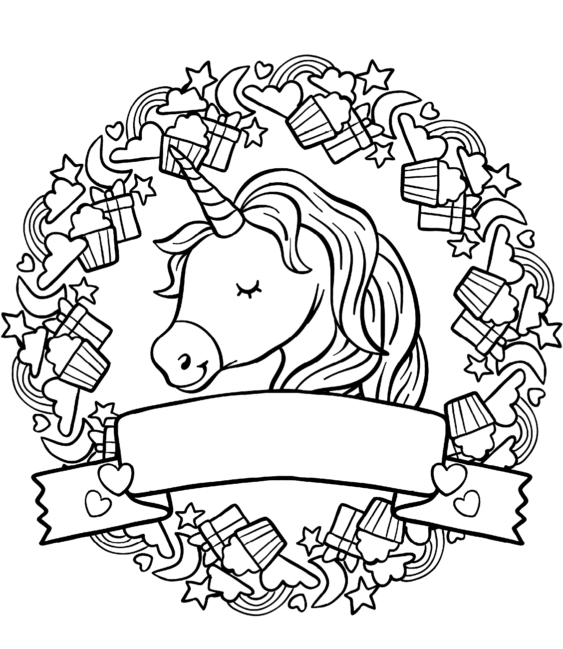 Happy Face Unicorn Coloring Page - Free Printable Coloring Pages for Kids