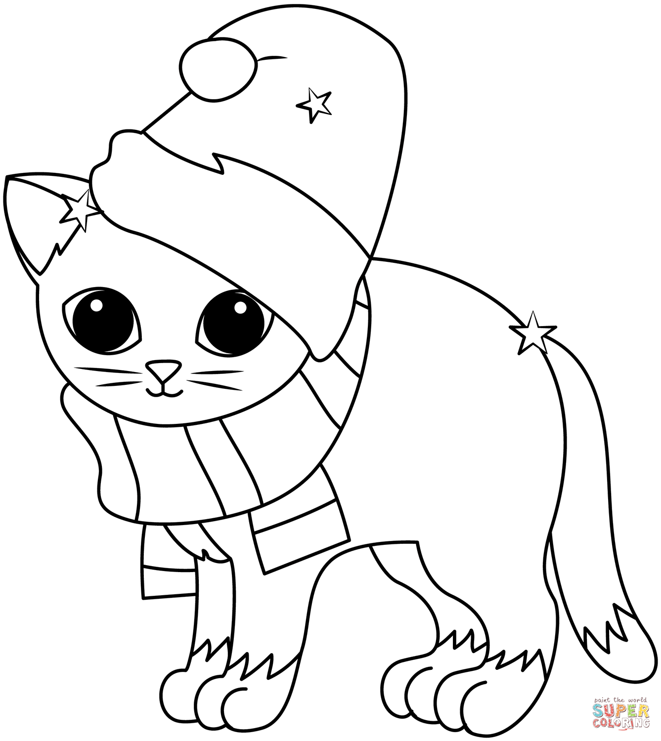 Christmas Kitten coloring page | Free Printable Coloring Pages