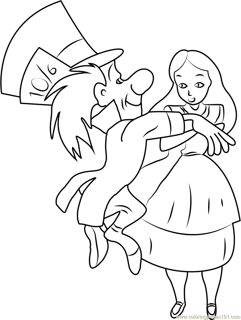 Alice in Wonderland with Mad Hatter Coloring Page for Kids - Free Alice in  Wonderland Printable Coloring Pages Online for Kids - ColoringPages101.com  | Coloring Pages for Kids